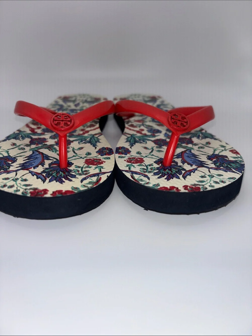 Tory Burch Red Floral Printed Flip Sandals